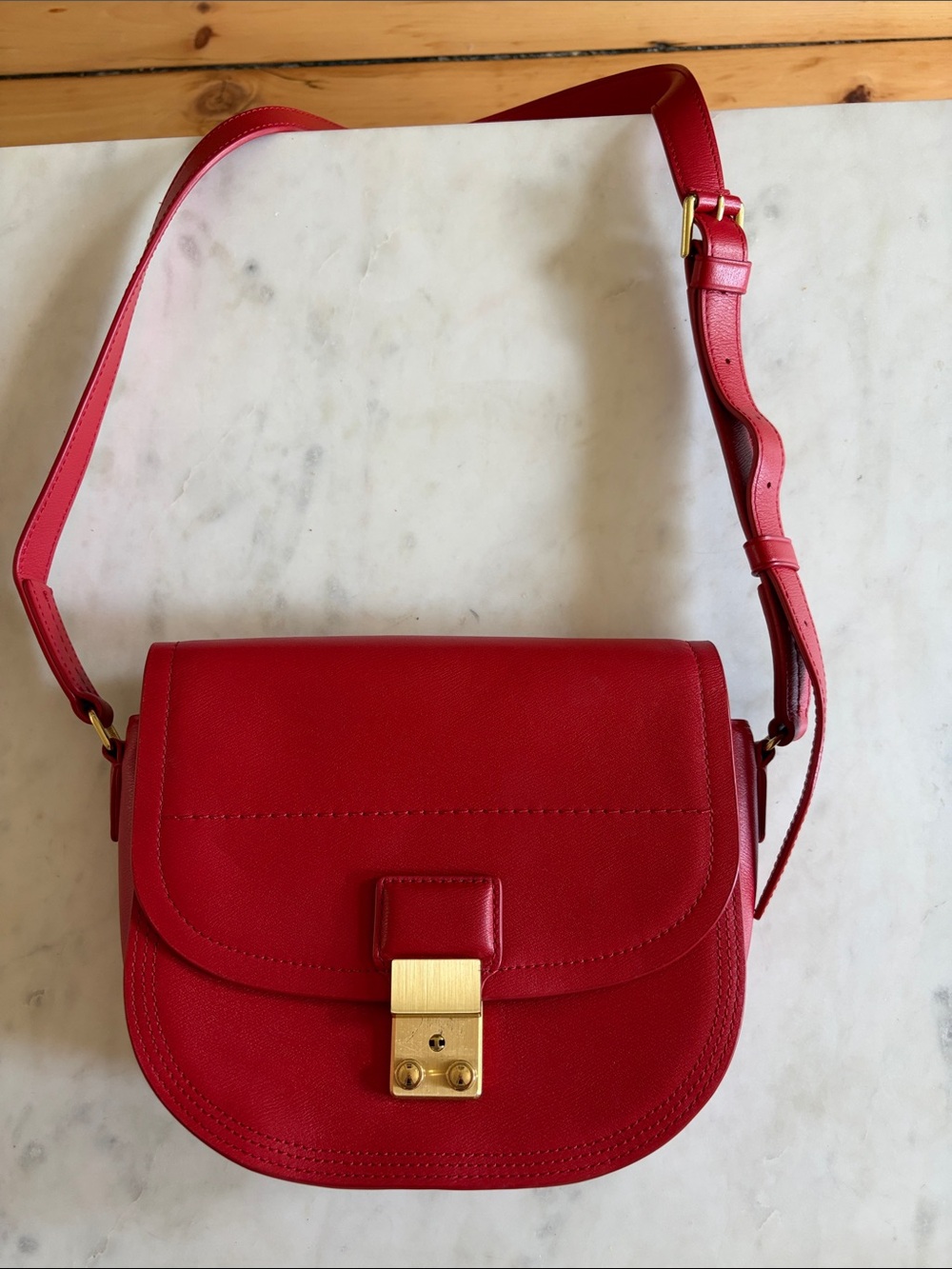 3.1 Phillip Lim Red Leather Crossbody Bag with Gold-Tone Lock